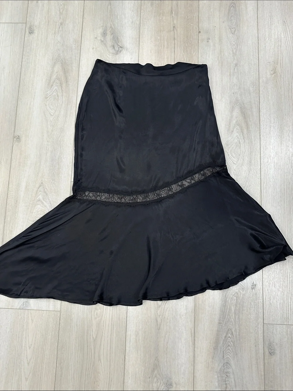 Zara Black Satin Lace Trim Mini Skirt Women’s XL